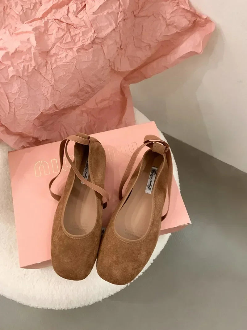 Designer Ankle Lace Up Women Ballet Flats Fashion Shallow Soft Sole Footwear Ladies Casual Outdoor Ballerina Shoes