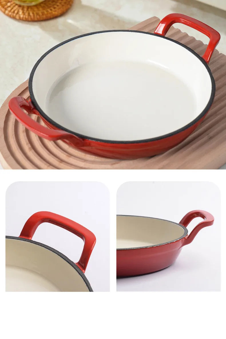Enameled Cast Iron Frying Pan 20cm Dual Loop Handle Skillet Non Stick Grill Pan For Fried Steak For Oven Stovetop Induction