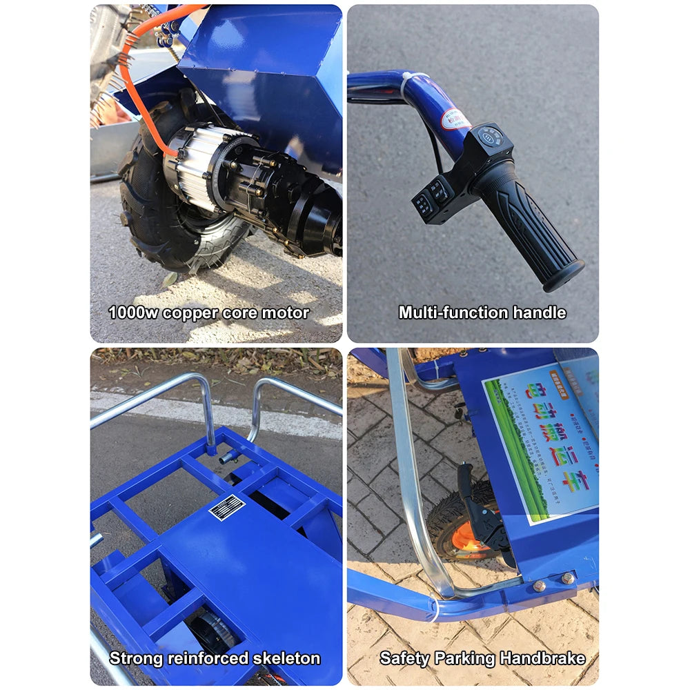 Electric Trolley Cart Agricultural 3 Wheels Wheelbarrow Home Handling Farming Orchard Hill Climbing Electric Transport Trolley