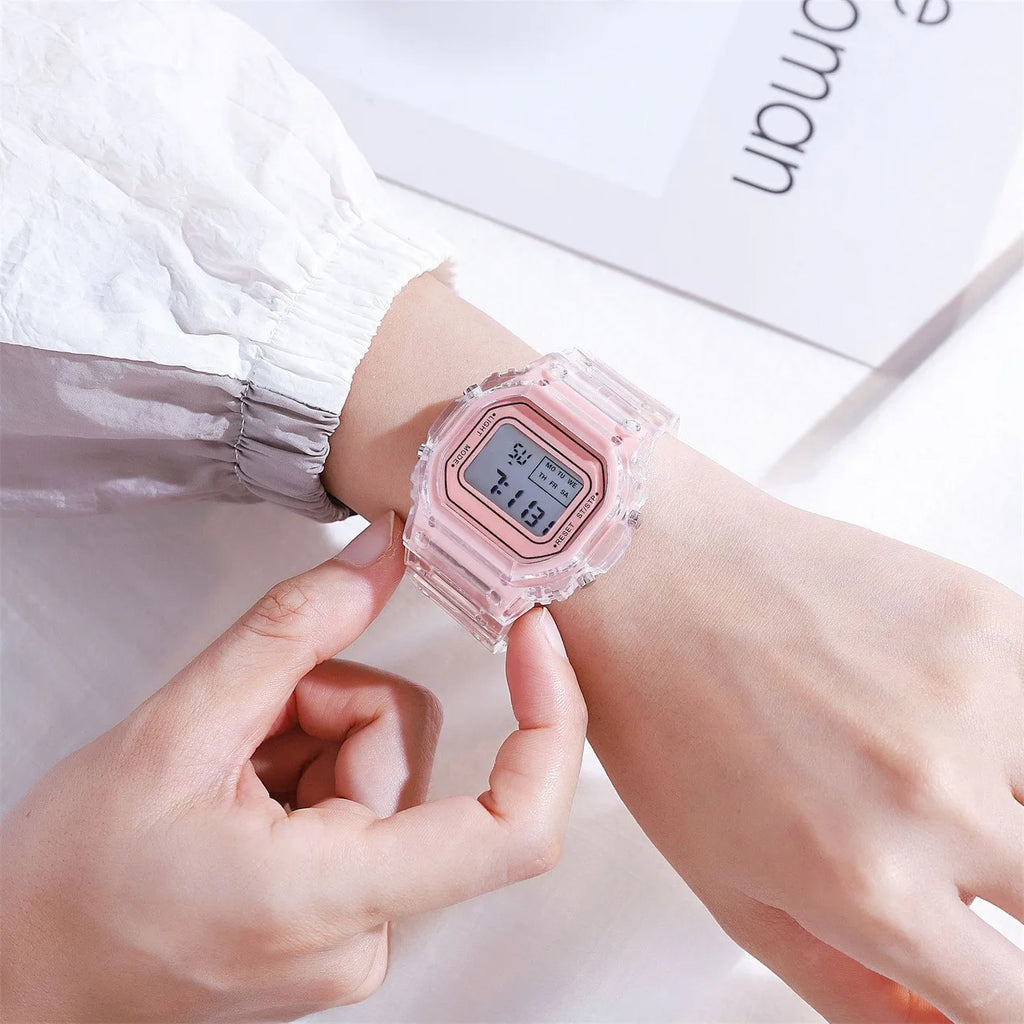1/5pc Fashion Men Women Watches Transparent Digital Sport Lover'S Gift Children Kid'S Wristwatch Female Clock  Specification