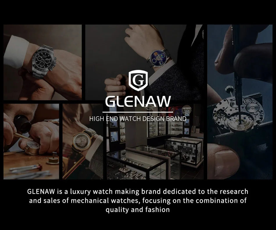 2025 New GLENAW Rainbow Circle Mechanical Watch Men Constellation dial Design Night Light Waterproof Top Luxury Mechanical Watch