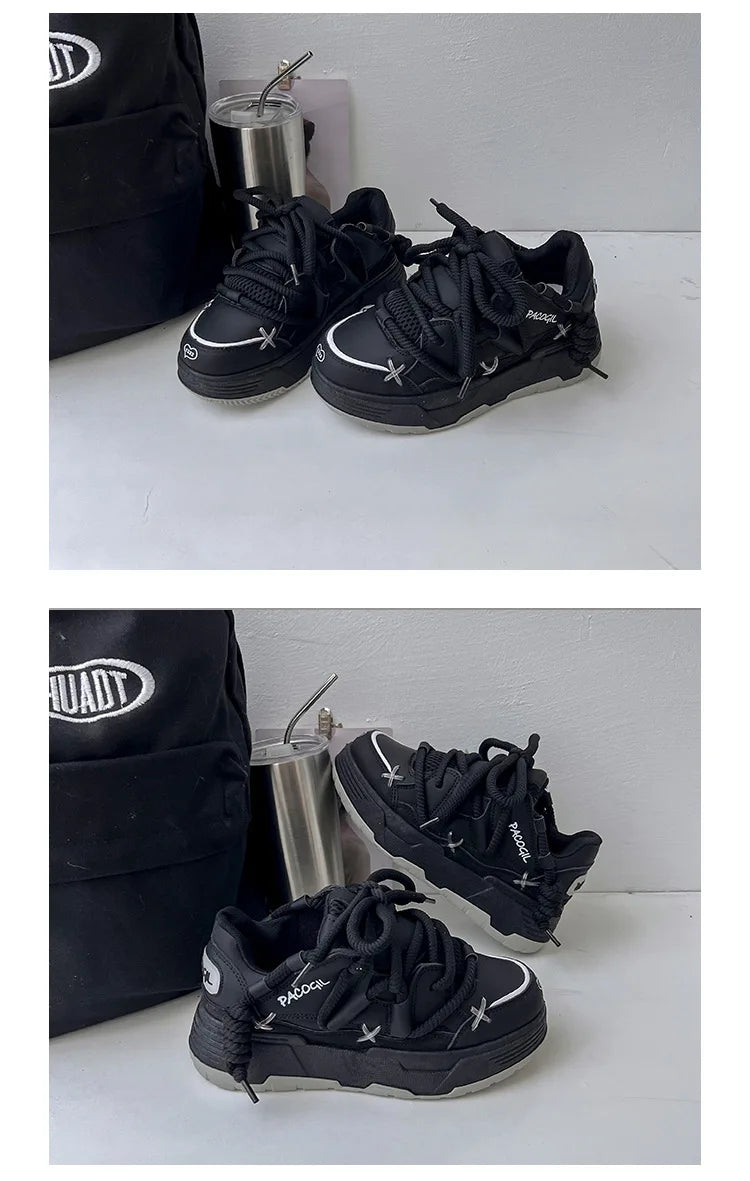 Cute Harajuku Sneakers Women's Running Shoes New Blue Thick Platform Sneakers Students Outdoor Casual Pink Vulcanized Shoes 42