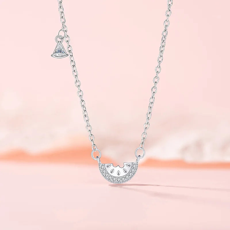925 Sterling Silver Exquisite Summer Seaside Watermelon Pendant Necklace For Women Choker Chain Wedding Party Jewelry Gift
