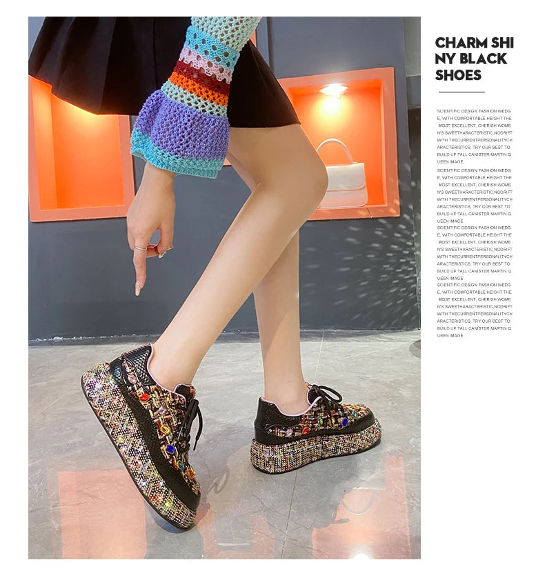 Designer Sneakers for Women 2025 New Spring Shiny Rhinestones Women's Vulcanize Shoes Fashion Autmn Platform Casual Shoes Female