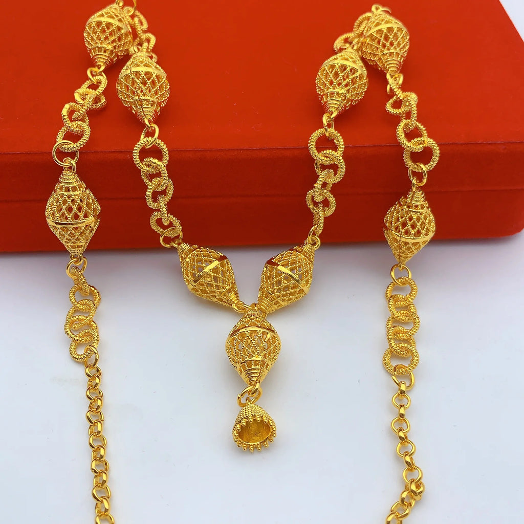 Brazilian 24k Gold Plated Jewelry Set For Women Wedding Long Necklace Earrings Jewellery Dubai Nigerian African Bridal Sets