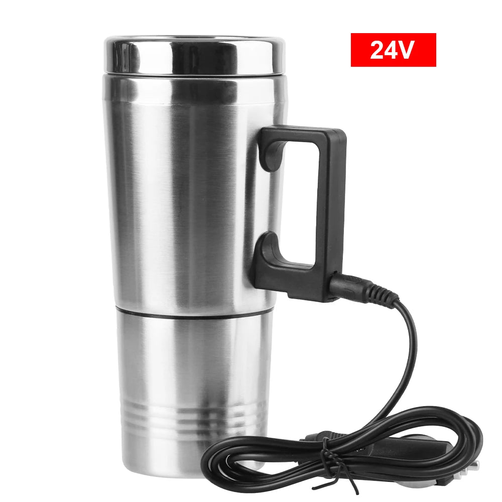 Electric Heating Car Kettle Stainless Steel 12V/24V 300ml Vehicle Heating Cup Camping Travel Kettle