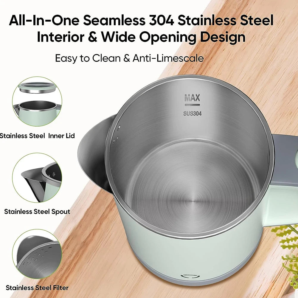 110V/220V Electric Kettle 0.8L Portable Travel Kettle Stainless Steel Liner With Auto Shut-Off 600W 5Mins Fast Boil Home Kettle
