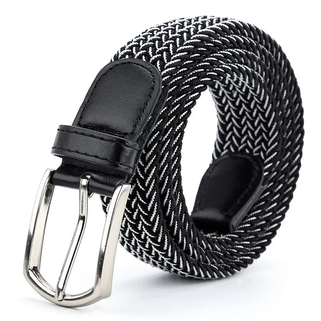 3.3cmX110cmX130cm  2024 High Quality New Men Elastic Braided Belt Casual Women Canvas Korean All match Pin Buckle White Black