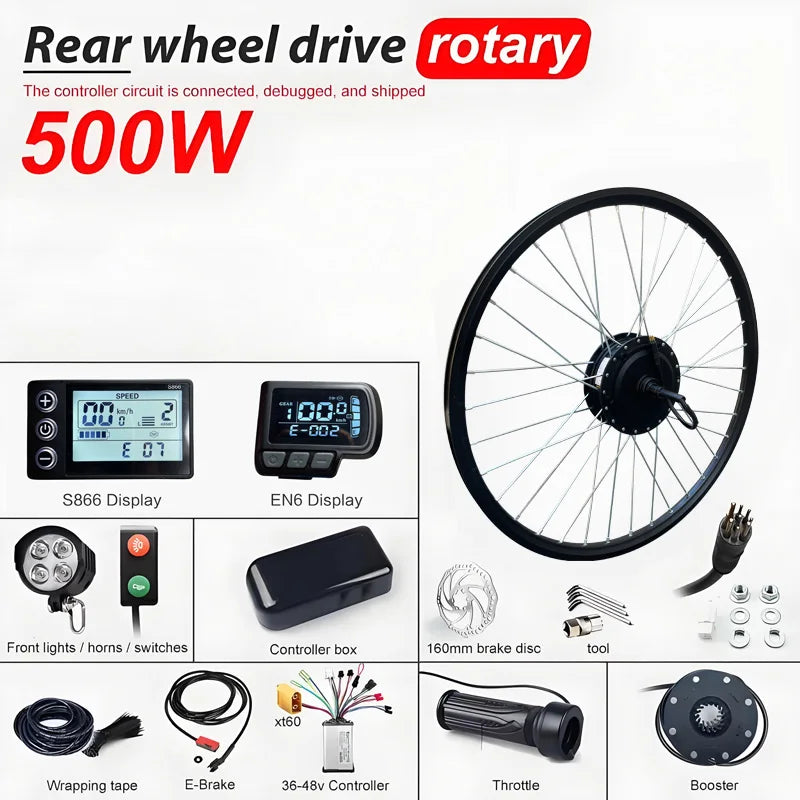 Electric Bike kit with ebike electric bicycle kit 20 26'' 27.5 700C 500W Front Rear Electric Wheel Hub Motor