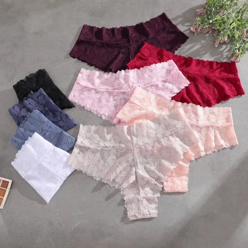 5PCS/SET Women's Floral Lace Panties Sexy Perspective Low Waist Briefs Hollow Comfortable And Breathable Lingerie Sexy Lace New