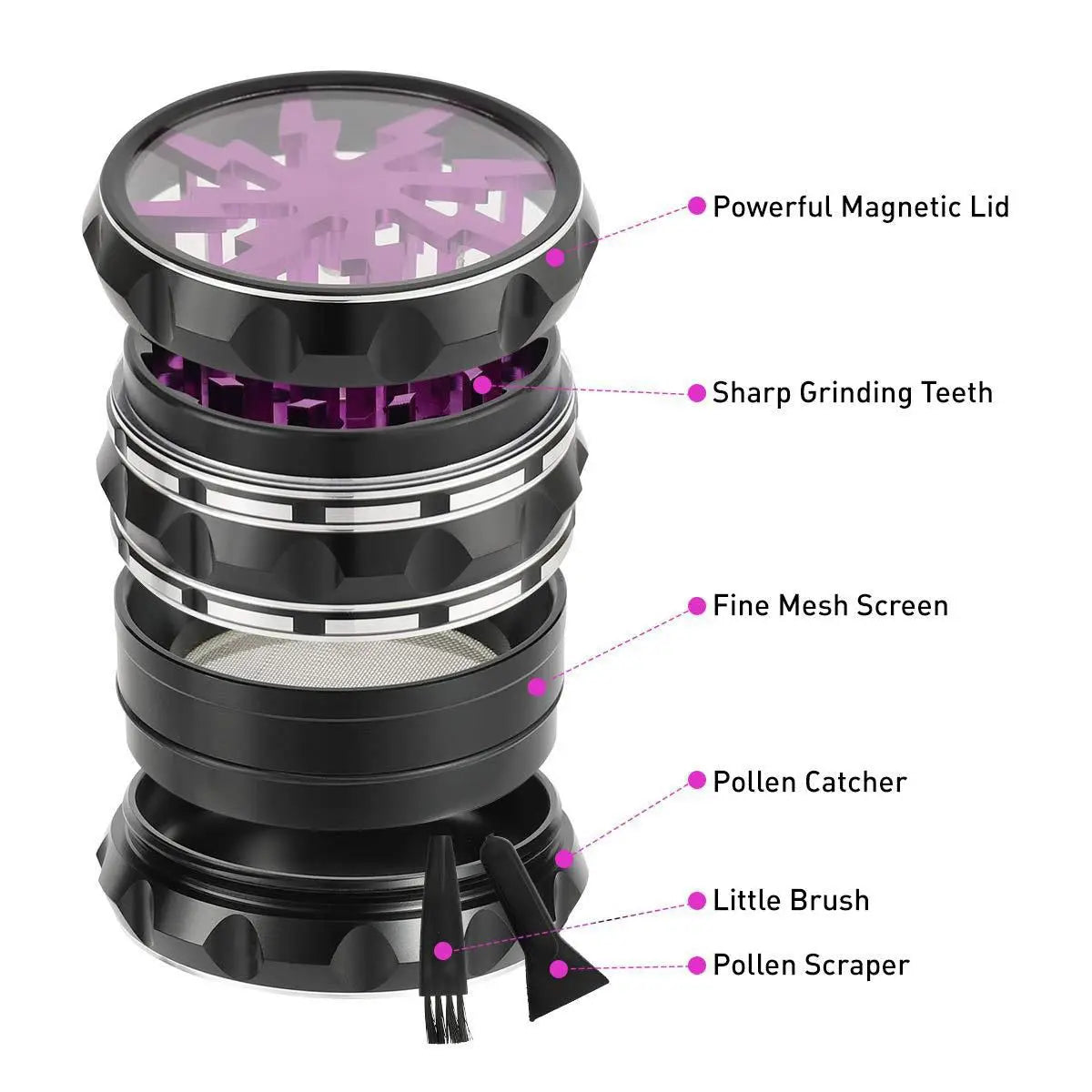 2.5inch,65mm Hand Crank Aluminium Grinder with Clear Top, Black and Green, Best Gift