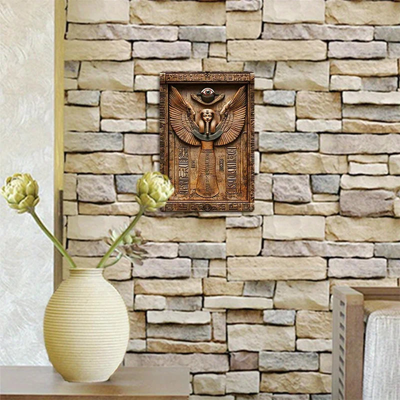 Ancient Egyptian Aluminum Wall Art Set, Metal Sign Plaque with Hieroglyphics and Eye of Horus for Home, Decorative Wall Poster