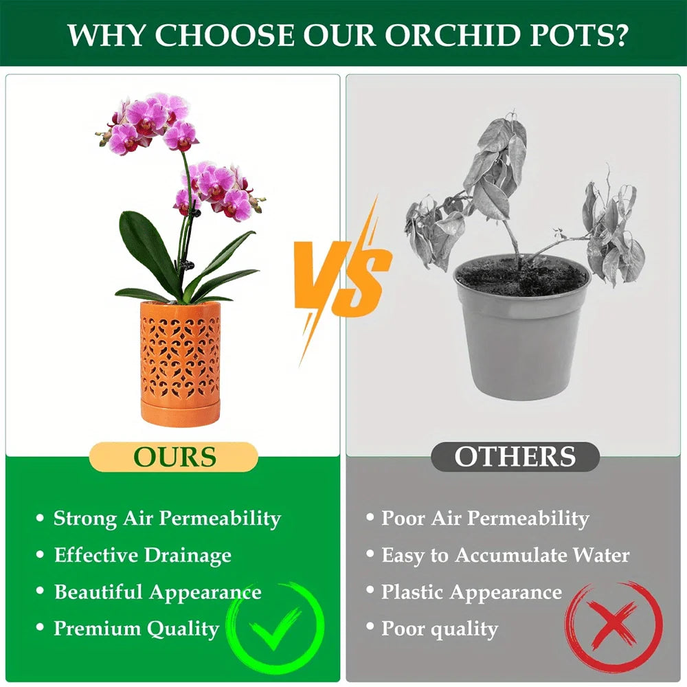 Ceramic Orchid Pot, Orchid Pots with Holes, Plant Pot for Repotting, Flower Planter Pot Indoor Outdoor