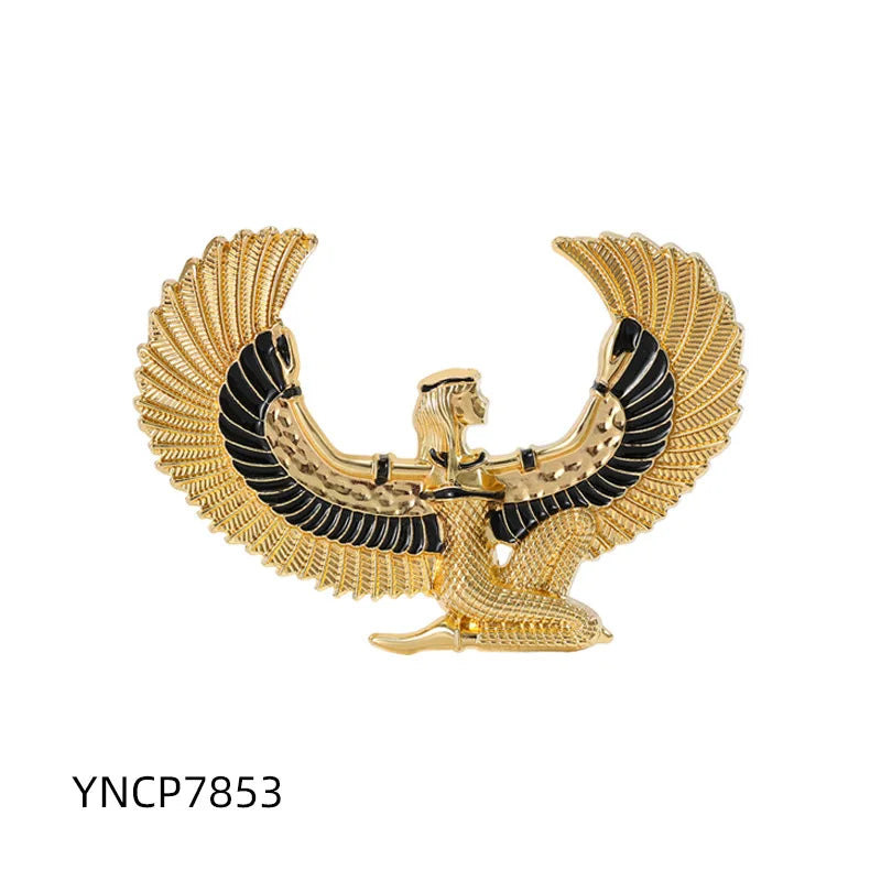 Egyptian Horus Eagle Brooch Gold Black Retro Exotic Style Pin Suits Coats Cultural And Creative Decorative Accessories