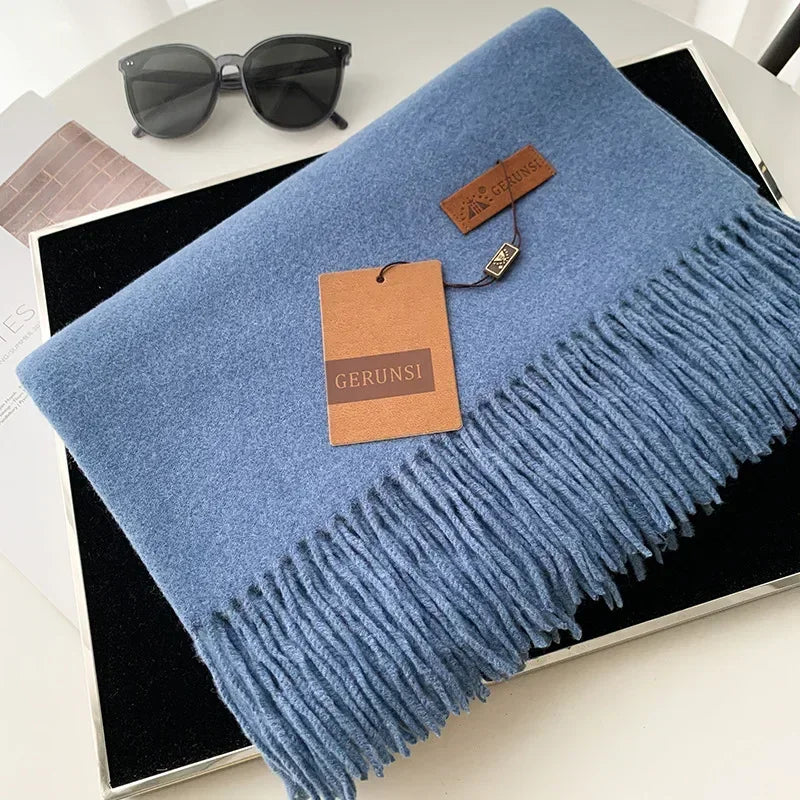 2024 Winter Cashmere Scarf Women Thick Warm Pashmina Shawls Wraps Solid Color Tassel Lady Blanket Echarpe Bufanda Hijab