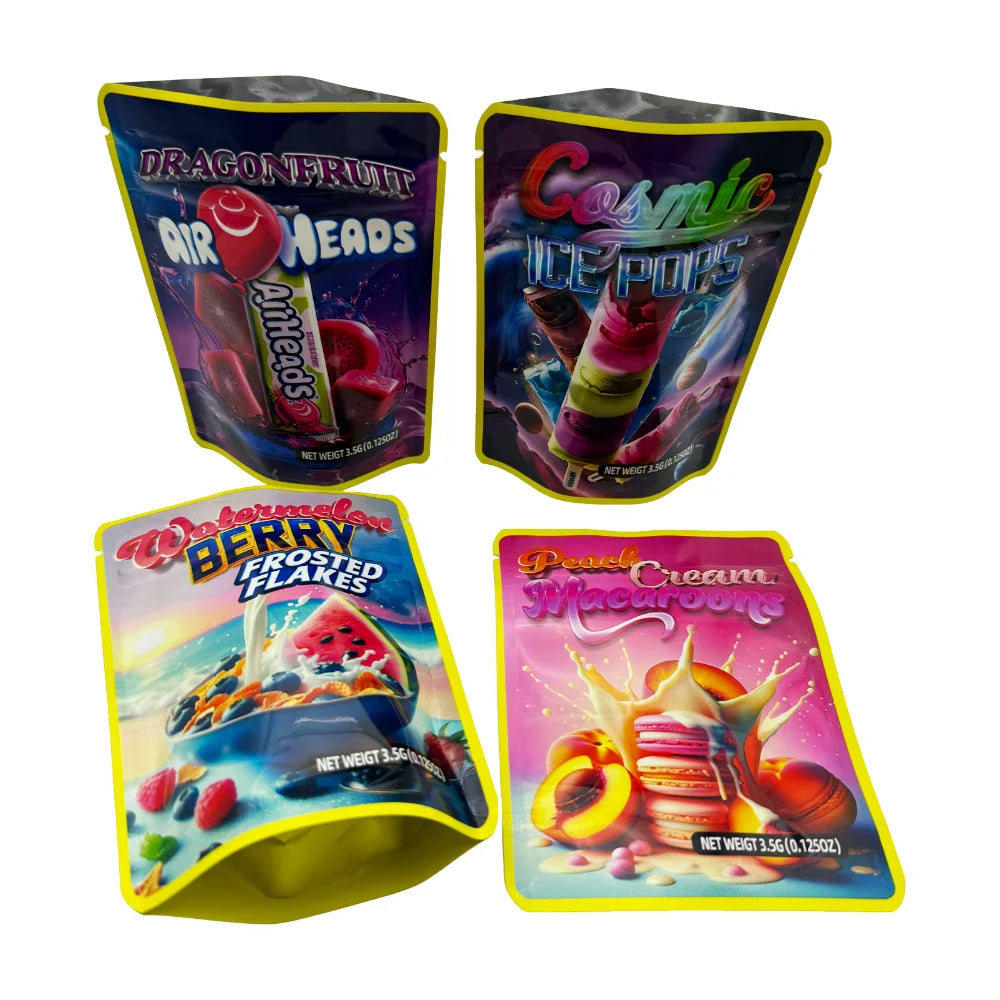 50Pcs Empty Paper Box With Mylar Bag 3.5Gram Packaging Boxes Resealable Zipper Lock Pouch Strawberry Watermelon Plastic Case