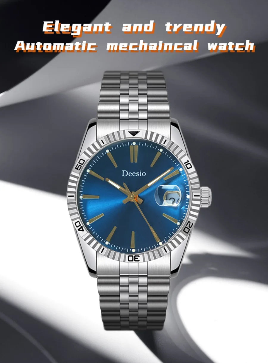 Deesio Automatic Mechanical Watch for Men Luxury Stainless Steel Waterproof Luminous Business Dress Wristwatch Sapphire Glass