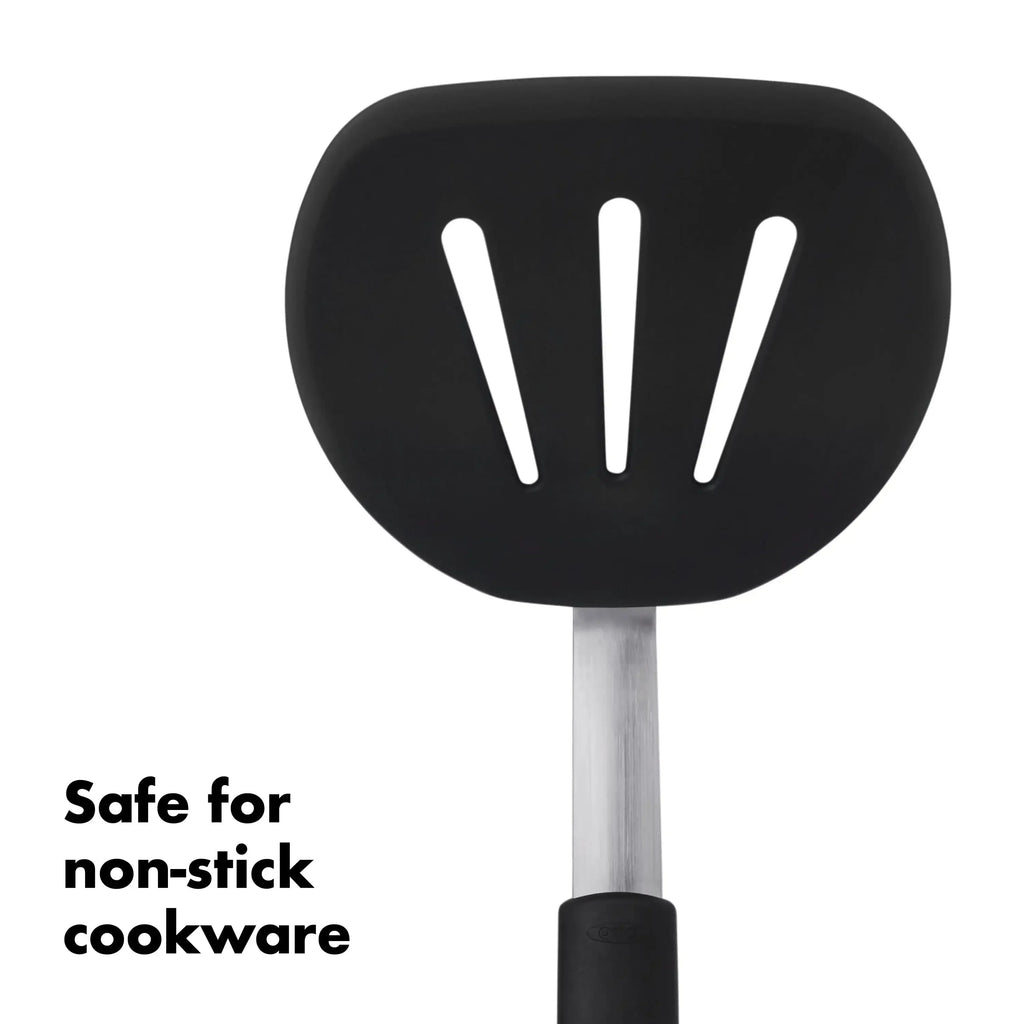 Black Flexible Silicone Spatula Pancake Turner, Heat-Resistant Non-Scratch Kitchen Utensil for Baking