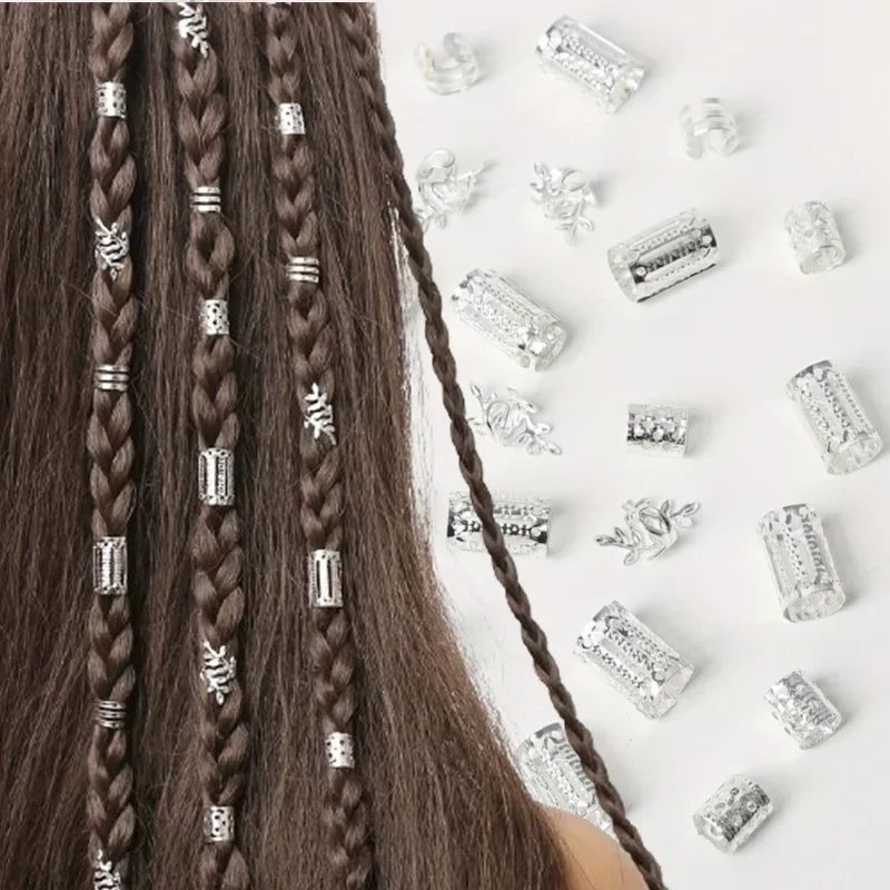 40pcs African Hair Braids mix Hair Braider Metal Hair Rings Beads Cuffs Tubes Charms Hollow Out Dread Decoration Accessories