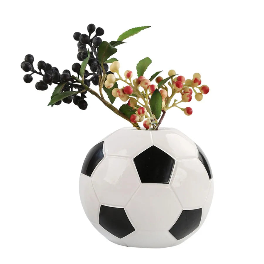 Ceramic Football Vase Hydroponic Flower Holder Pen Stand Creative Living Room Decor World Cup Fan Ornament