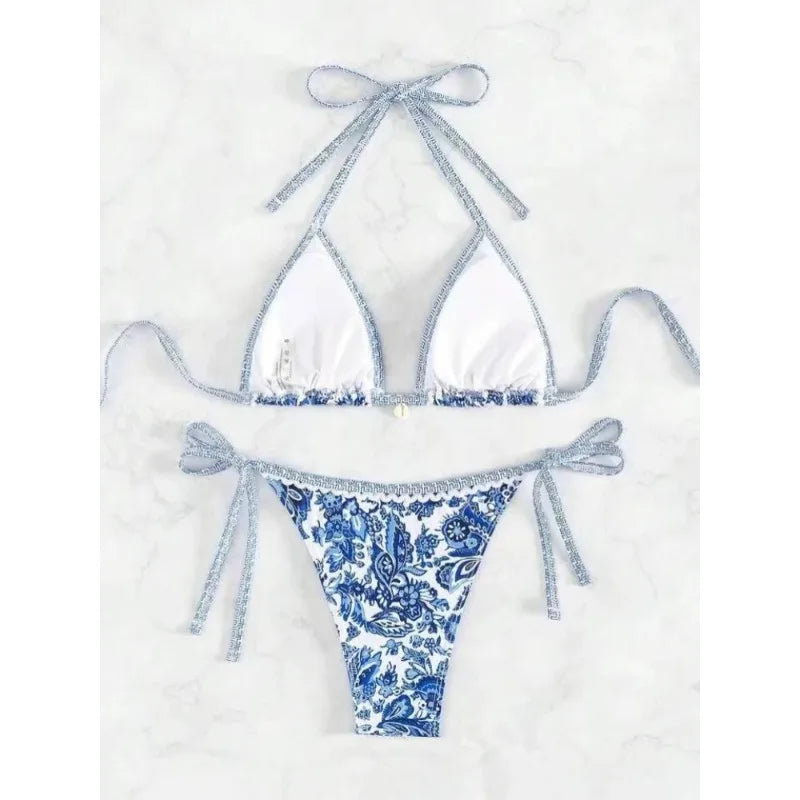 Bikini Split Swimsuit European and American Printed Sexy Strap Swimsuit Ladies' Swimming Clothing and Supplies