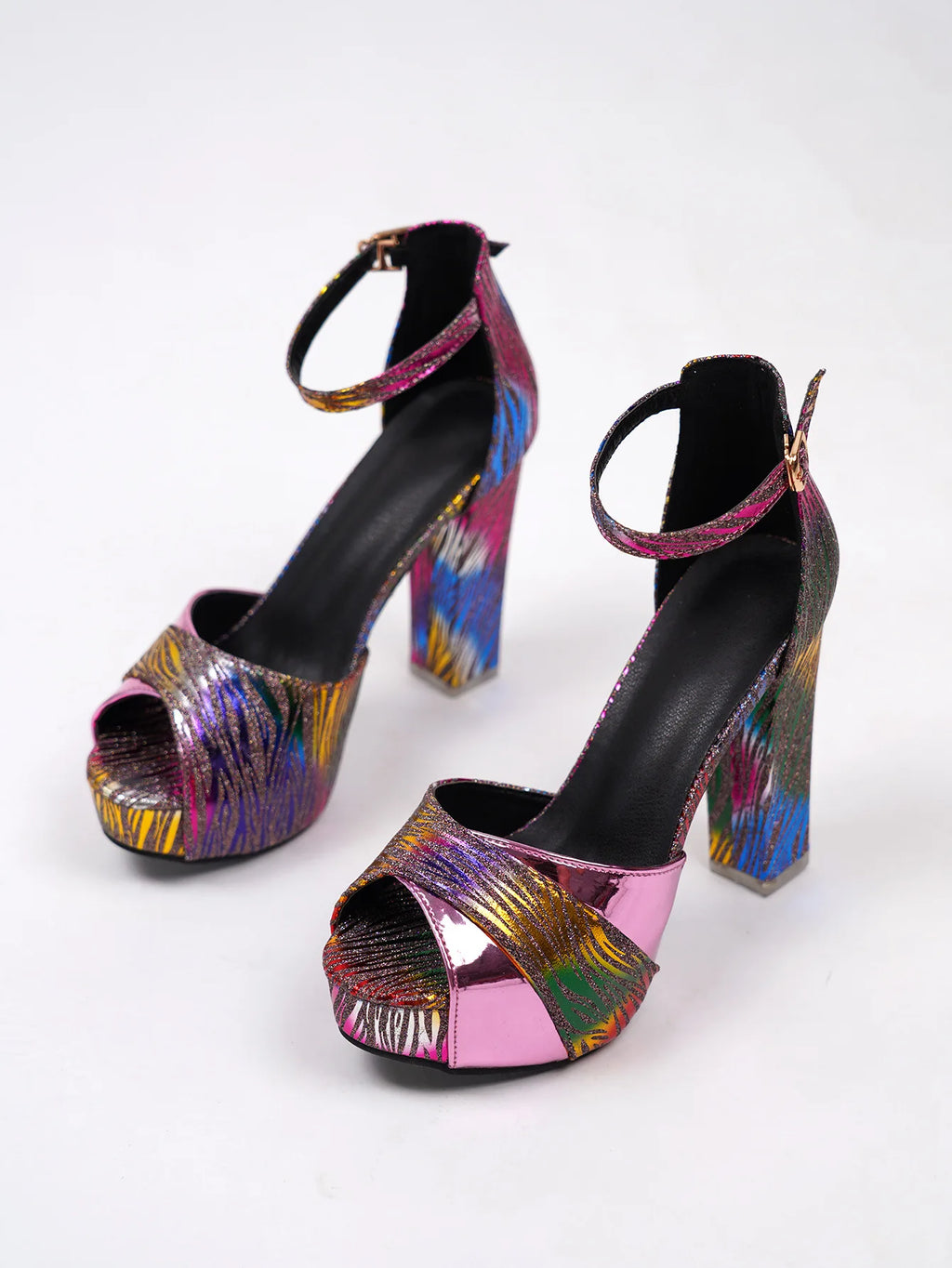 2025 Summer Fashion New Colorful Catwalk Shoes Women's Super High Heels Sandals Waterproof Platform Coarse Heel Peep-toe Sandals