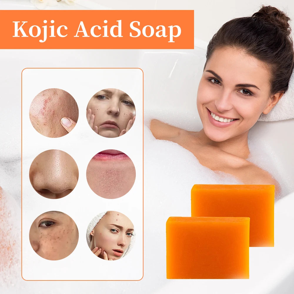 2Pcs Kojic Acid Handmade Soap Natural Mild Deep Cleansing Brightens and Moisturizes Kojic Cleansing Essential Soap Skin Care