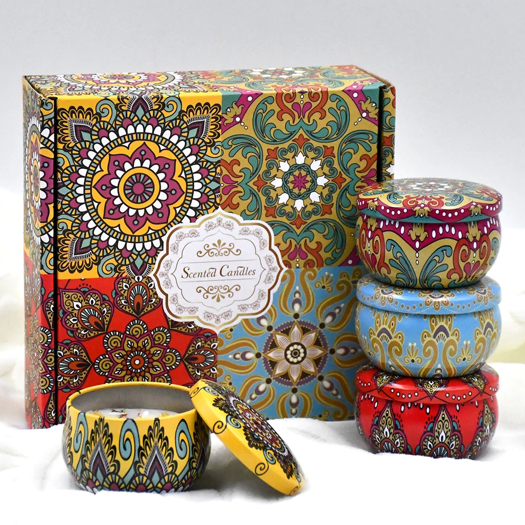 4Pcs/Box Scented Candle Set Gift Islamic Arabian Patterns Fragrance Candle Jar DIY Smokeless Couples Romantic Incense Candles