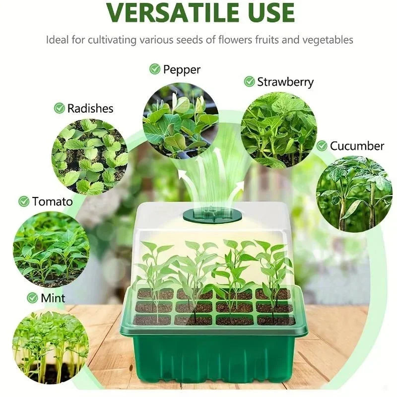 12Grids Seed Starter Tray with Ventilation Hole Seeds Growing Cultivation Planting Box Mini Greenhouse Plant Starter Kit