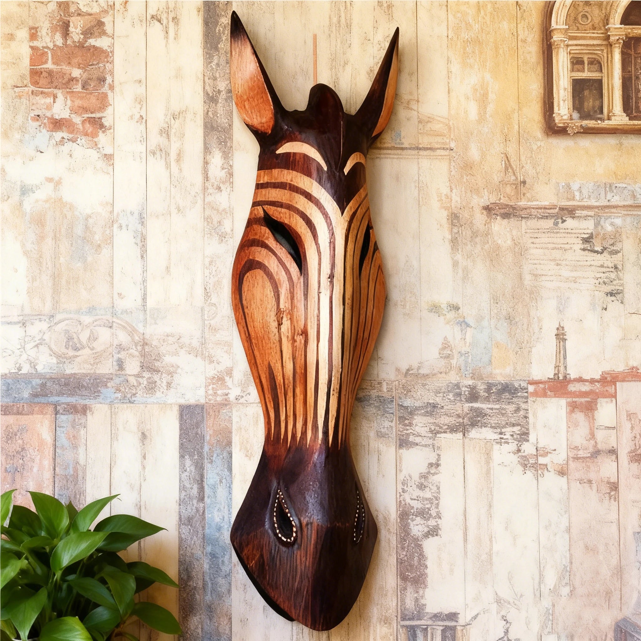 50cm Hand-Painted Vintage Wooden Wall Art  African Animal Murals in American Style Rustic Decor for Coffee Shop Bar Living Room