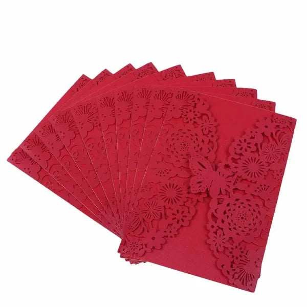 10pcs 3D Butterfly Wedding Invitation Card Flower Bithday Cards Girl Debut Invitations Laser Cut Hollow Out Party Cards 5R size