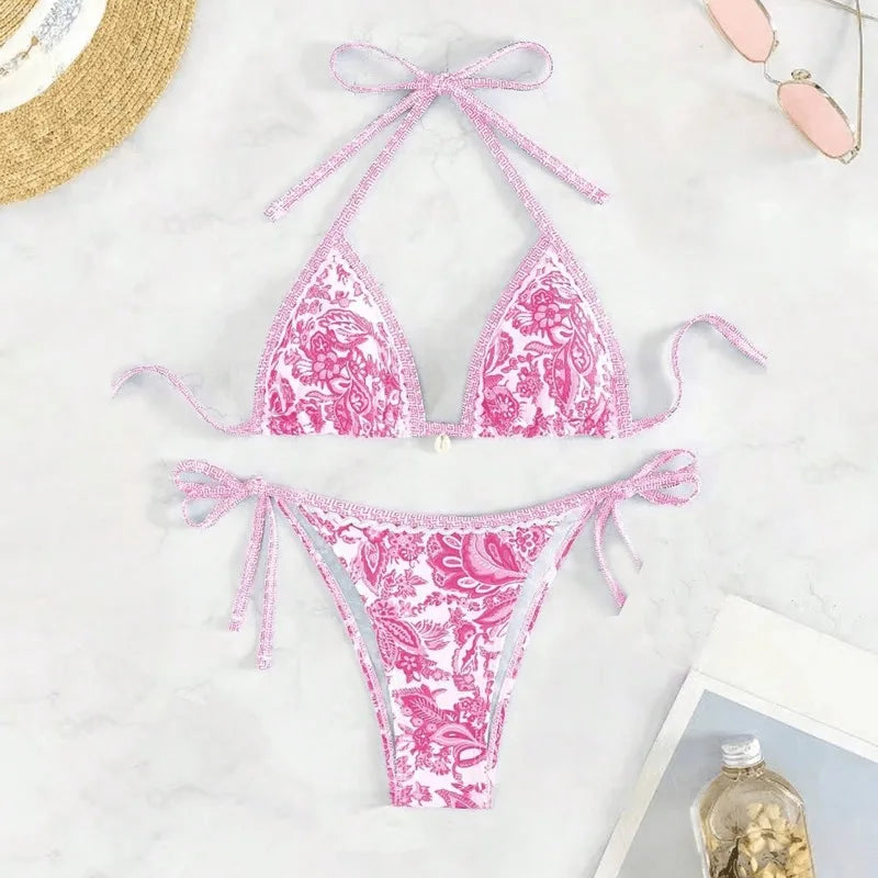 Bikini Split Swimsuit European and American Printed Sexy Strap Swimsuit Ladies' Swimming Clothing and Supplies