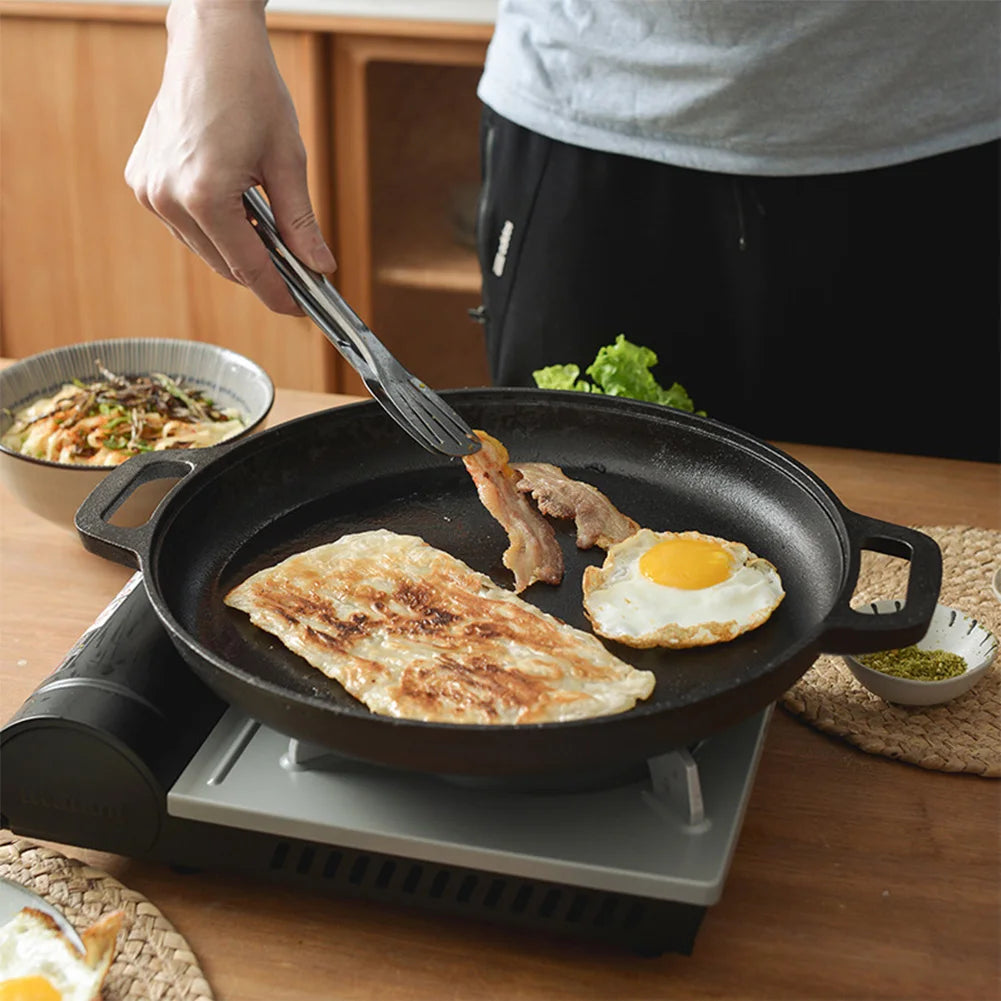 Cast Iron Frying Pan For Home Use Pizza Pancake Fry Pan Non-Stick Round Griddle For Crepes Camping BBQ Grill for Outdoor Cookwar