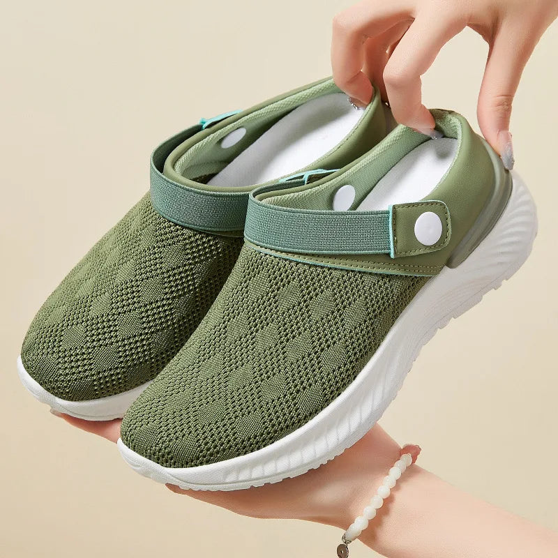 2025 summer new women's shoes fashion casual breathable mesh slippers shoes a slip-on half support shoes women's shoes