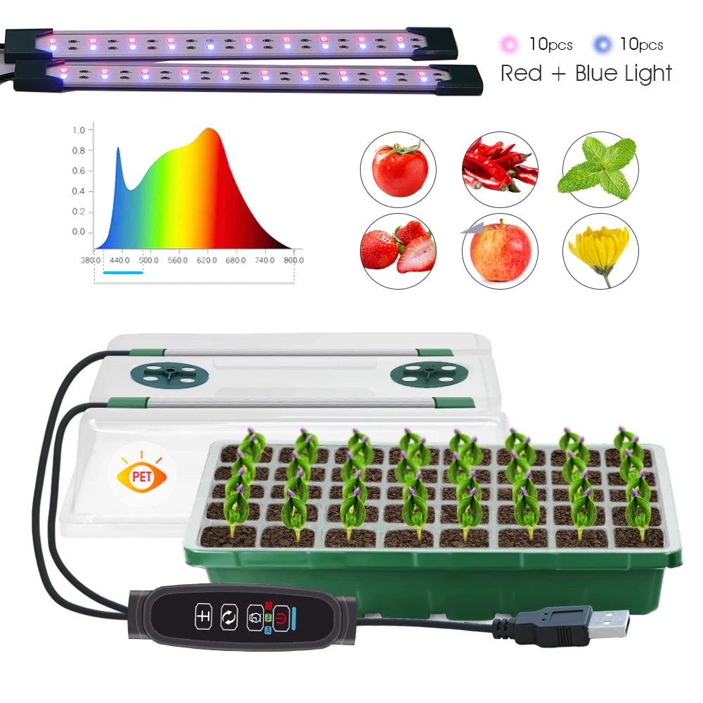 40/80 Cells Seed Starter Tray with 2 Long Strip Grow Light Seed Starter Kit with Humidity Dome for Home Garden Plants Cultivate