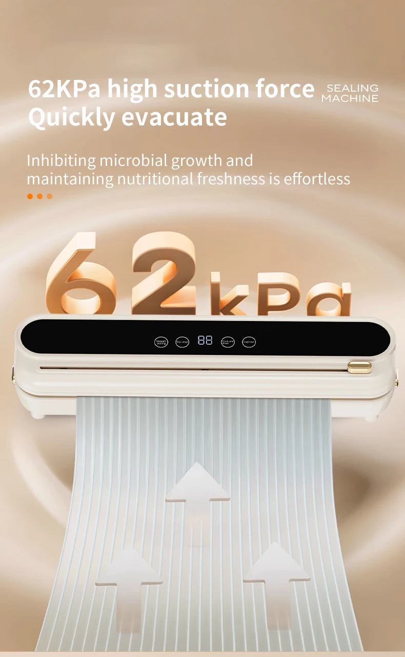 Electric Vacuum Sealer Built-in Cutter Kitchen Food Storage Seal Touch Button Dry/Wet Food Sealing Packaging Vacuum Machine