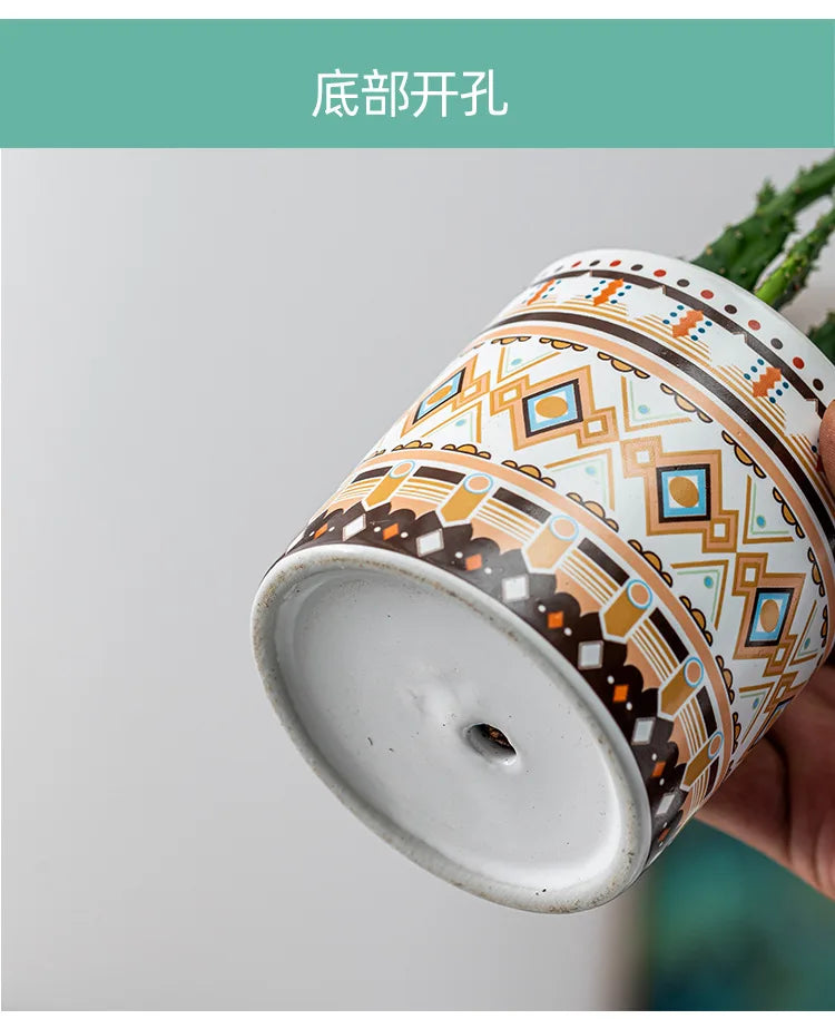 Circular geometric ceramic flower pot simple balcony garden succulent plant Phalaenopsis flower pot