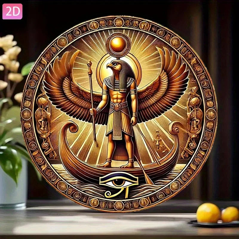 Egyptian God Ra Wall Art Aluminum Plate 7.87x7.87 Inch Retro Relief Sculpture for Home Garden Decor