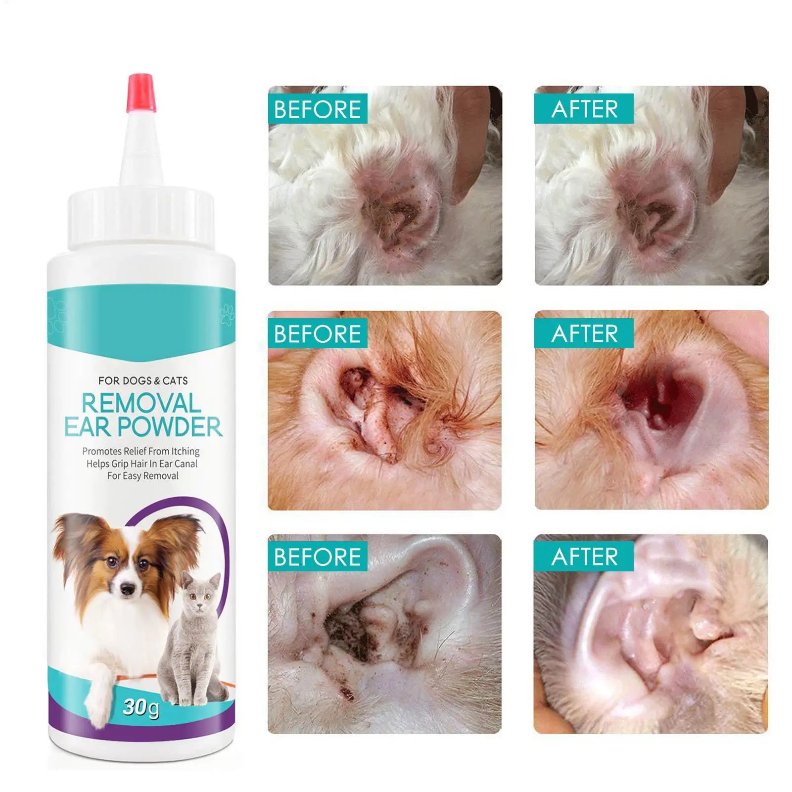 30G Pet Ear Powder Painless Ear Hair Removal Powder For Dogs And Pets Ear Cleaning Tool Ear Washing Powder Odor Removal Cleaner