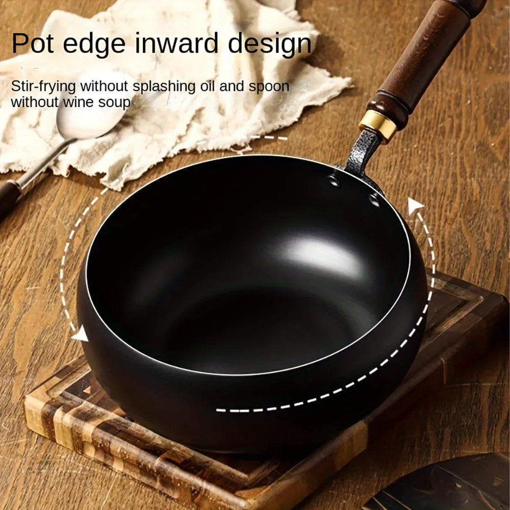 Cast iron pot with lid - handmade traditional design, wide belly and non stick mirror surface, splash proof