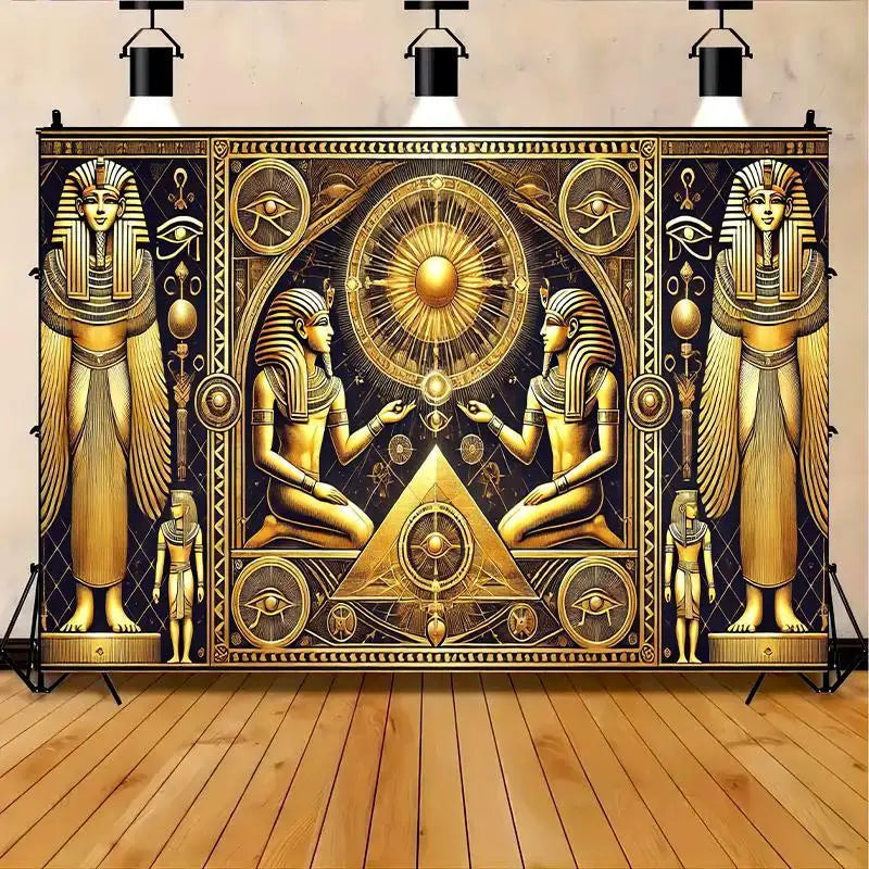 1 ancient Egyptian art party banner with pictographic symbols, designed in gold and black