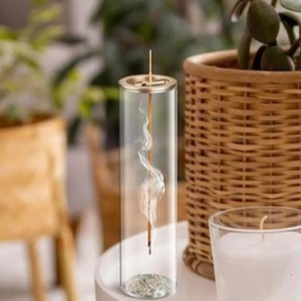 Cylindrical Shape Incense Stick Stand Transparent Minimalist Glass Incense Burner Zen Style Upside-Down Incense Holder
