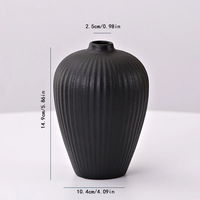 1PC Black Ceramic Vase Flower Ceramic  for Flowers Small Vase for Office and Living Room Home Decoration Ceramic Vase jarrones