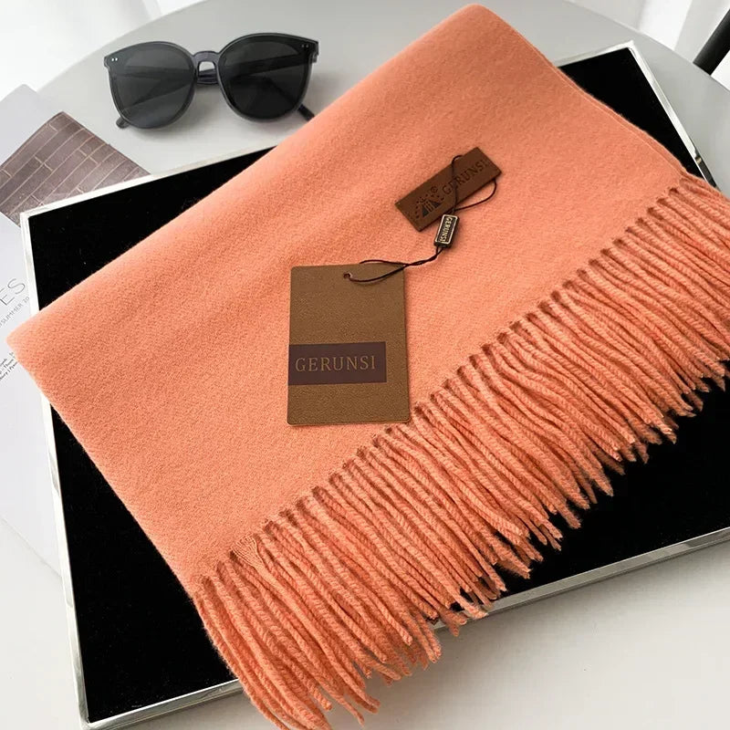 2024 Winter Cashmere Scarf Women Thick Warm Pashmina Shawls Wraps Solid Color Tassel Lady Blanket Echarpe Bufanda Hijab