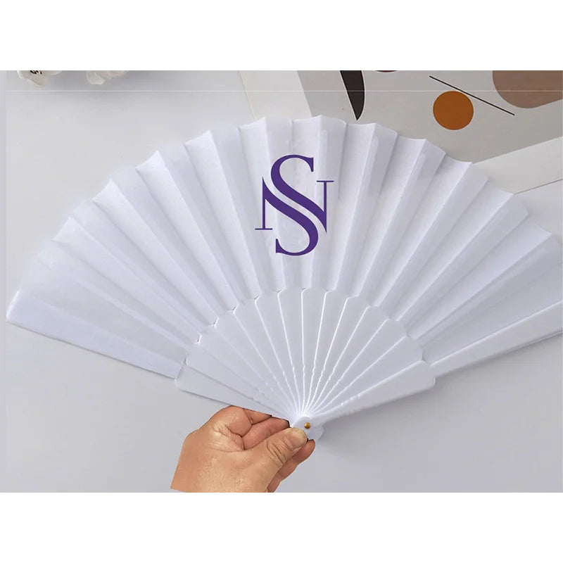 100pcs Customized Fan Personality advertising fan with white background printing Custom flat plastic folding fan customer logo