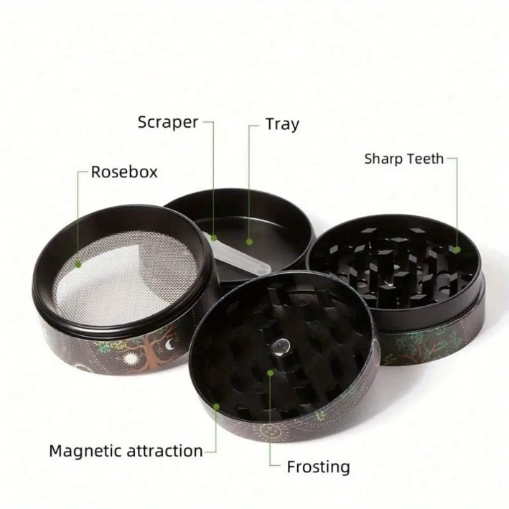 2inch Boho Tree Herb Grinder 4-Layers Metal Pepper Mortar Spice Mill Tobacco Grass Raw Grinder Smoking Accessories Kitchen Tool
