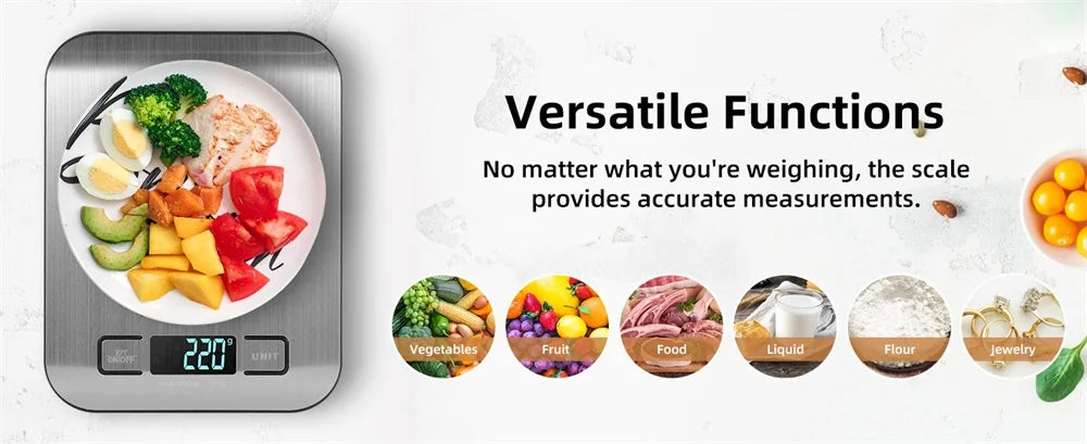 Digital Kitchen Scale LED Display 10kg/1g Stainless Steel Panel Electronic Scales Home Jewelry Food Snacks Weighing Baking Tools