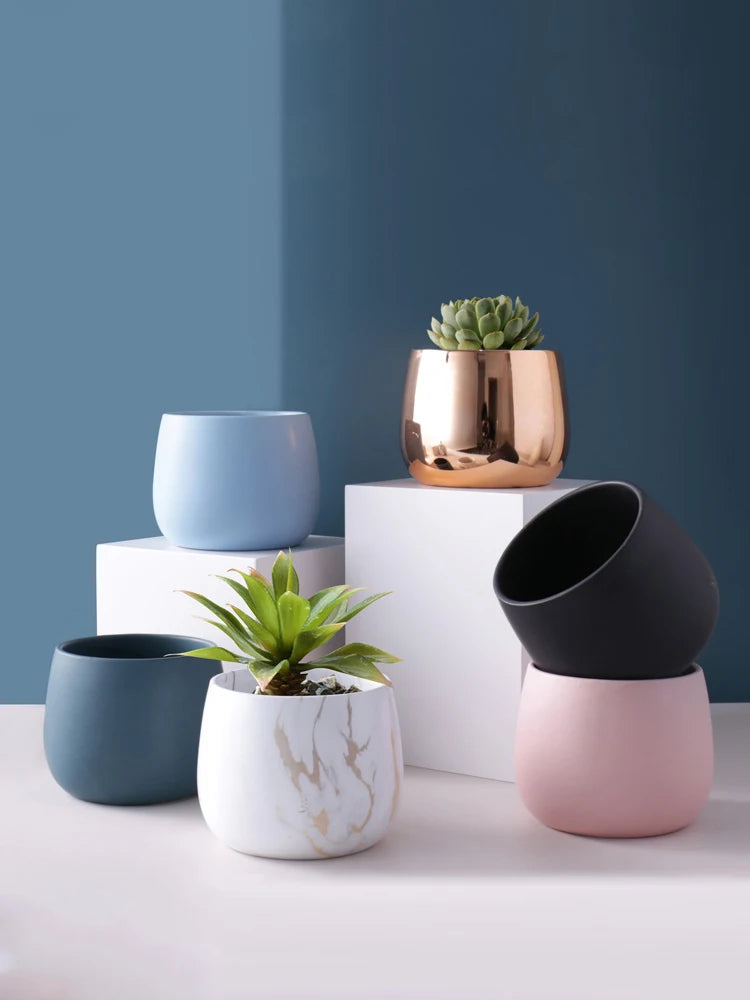 Creative Ceramic Small Flower Pot Nordic Electroplating Potted Hydroponic Flower Pot Ceramic Ornament Green Radish Succulent