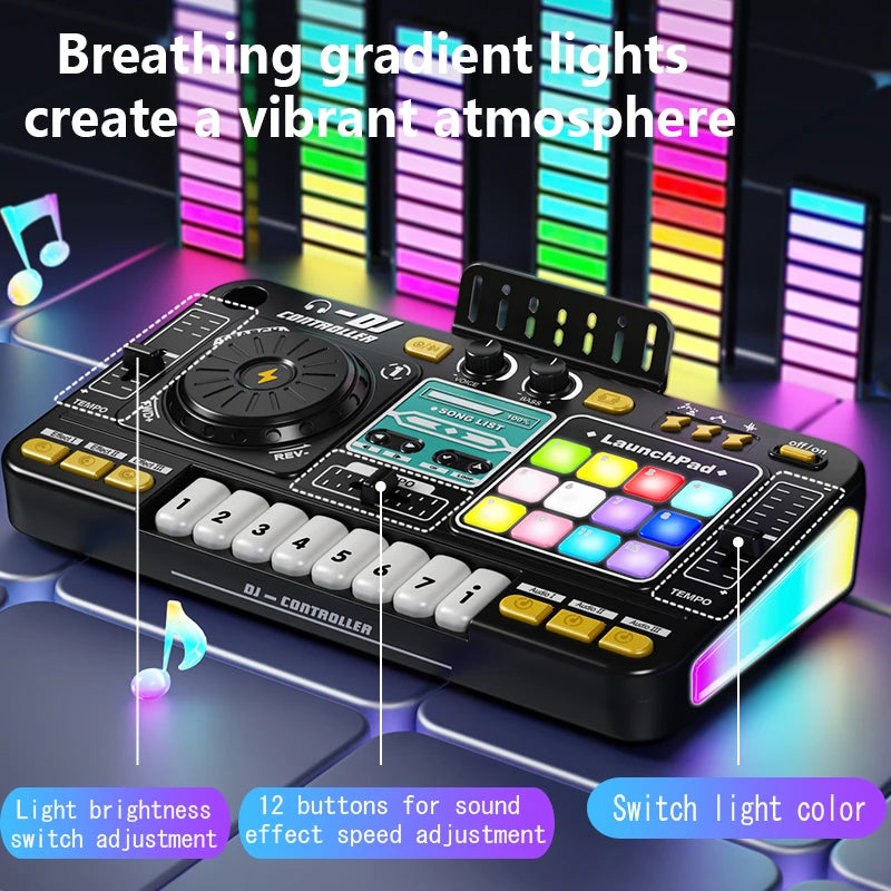 DJ Mixer for Kids, Toddler DJ Mixing Table with DJ Turntable, Game Mode, Light & Speed Control and Microphone, Gifts for 3 4 5 6