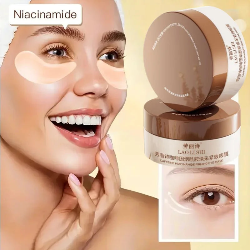 60 Pieces of Caffeine Peptide Firming Eye Mask, Containing Hyaluronic Acid and Niacinamide - Lifts and Firms, Brightens Skin Tone, Deeply Hydrates, Suitable for All Skin Types, Preferred Eye Care, Beauty Eye Mask.